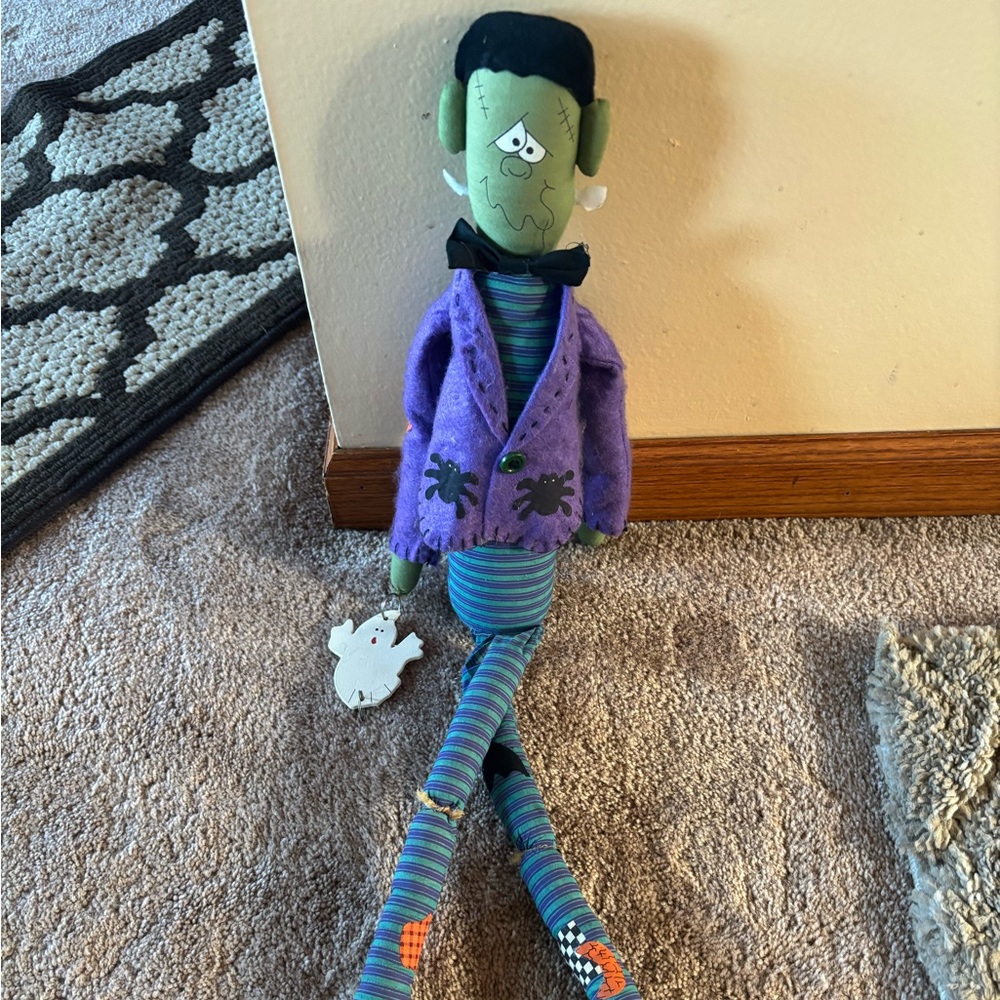 Purple Monster Plush Halloween Decoration with Striped Legs